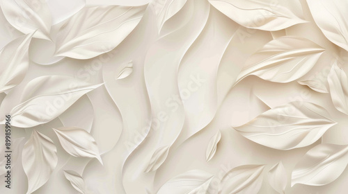 Abstract background with elegant white leaves and paper texture. Simple luxury design for wall, wallpaper or packaging surface