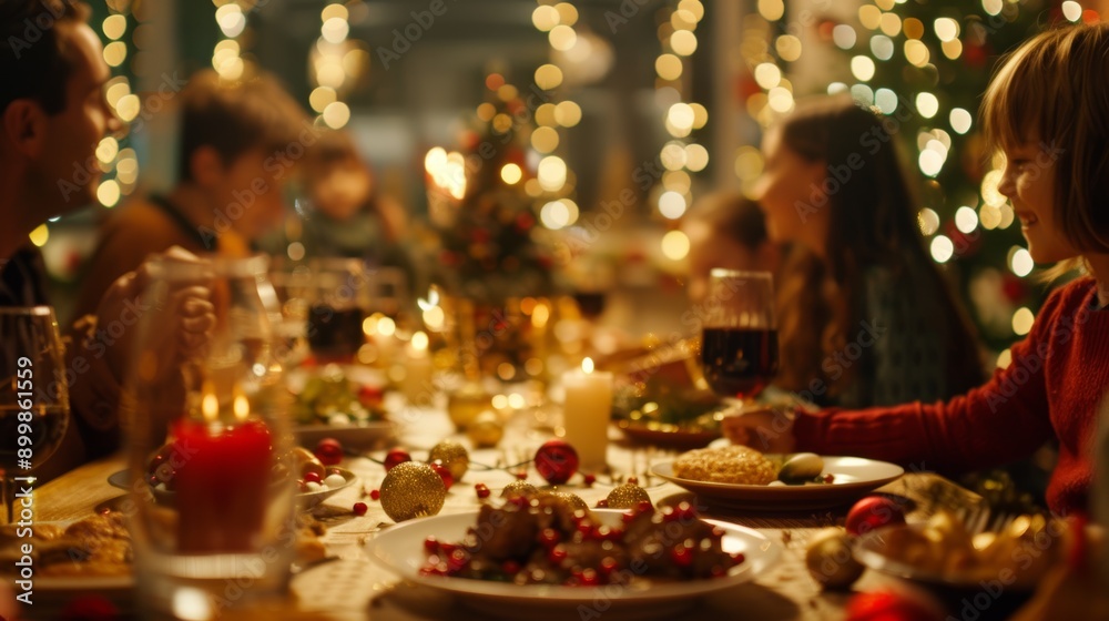 Christmas dinner with family around a decorated table holiday celebration. Christmas dinner with family around a decorated table holiday celebration.