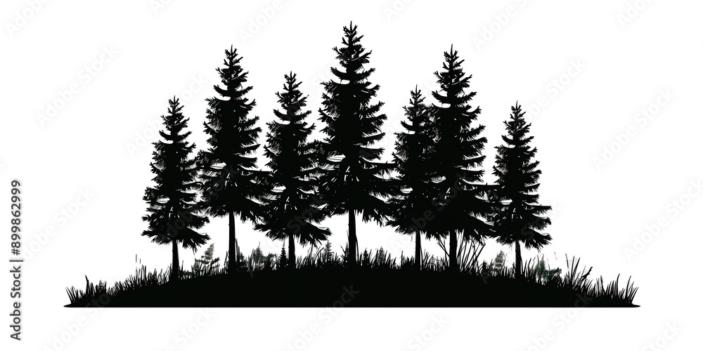 Fototapeta premium Set of silhouettes of trees on PNG cutout background