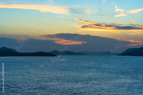 Colorful sunset over Adriatic sea coast in Dubrovnik, Croatia