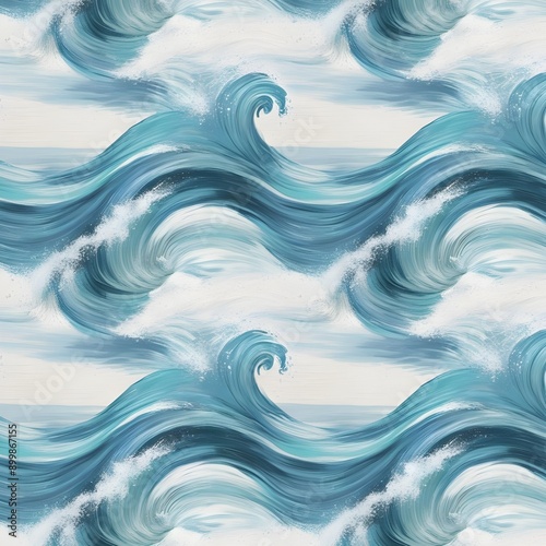 Sea wave seamless tileable texture illustration. Tile pattern of digital painting in impressionism style for wallpaper or fabric. Generative AI