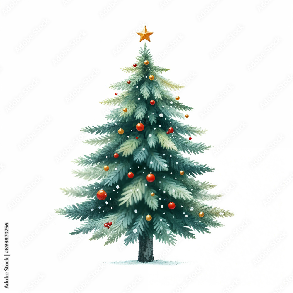 Fototapeta premium Cartoon tree with decor on white background. AI