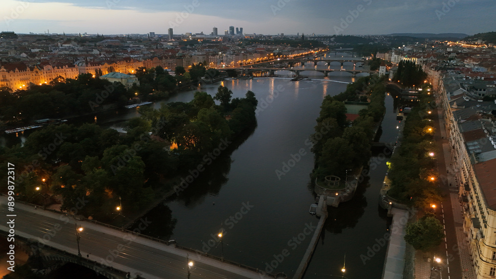 Fototapeta premium Photo of Prague old city. Bridges over the river. Prague at sunrise. Prague cityscape. Prague view.