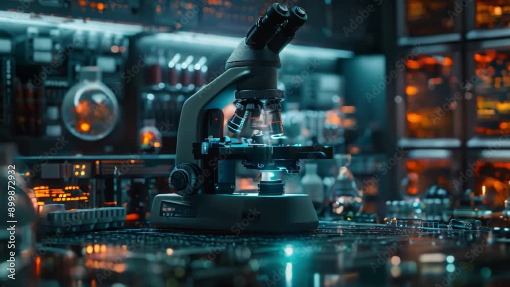 A close-up of a microscope in a futuristic lab setting, highlighting the potential of lab-on-a-chip technology. A close-up of a microscope in a futuristic lab setting, highlighting the potential of lab-on-a-chip technology.