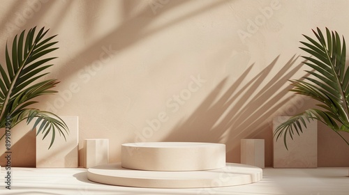 Elegant Product Staging: Beautiful Wooden Podium with Plant Decor for Professional Advertising