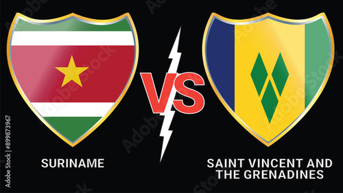International soccer clash: Suriname vs Saint Vincent and the Grenadines with versus flags
