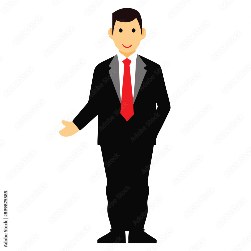 business man, illustration of man wearing black suit with red necktie, vector illustration, isolated white background business man, illustration of man wearing black suit with red necktie, vector illustration, isolated white background