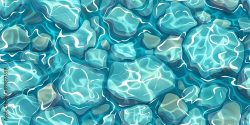 Clear blue water surface seamless pattern illustration. Background design of beach or pool with tranquil turquoise ripples. Summer vacation backdrop.