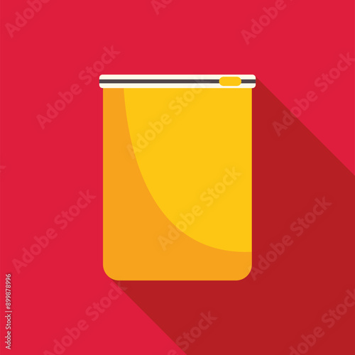 Yellow sealed pack is standing up on a red background