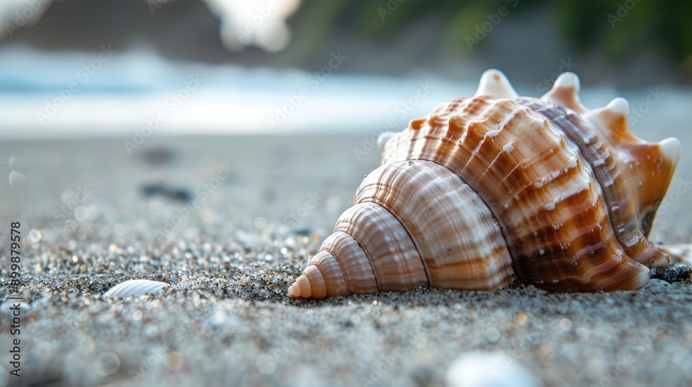 Focus on an exposed seashell in the sand Focus on an exposed seashell in the sand