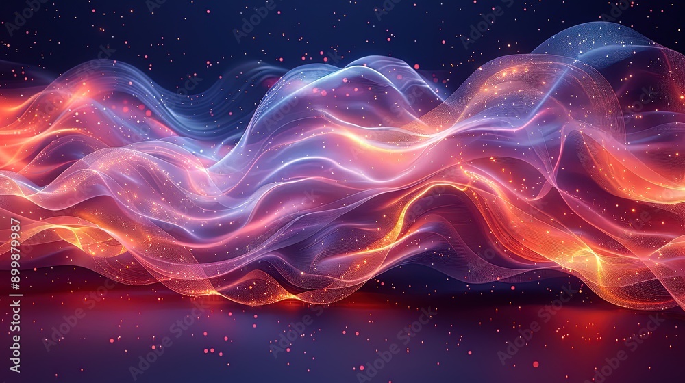 Fototapeta premium Abstract colorful wave of particles flowing on dark background
