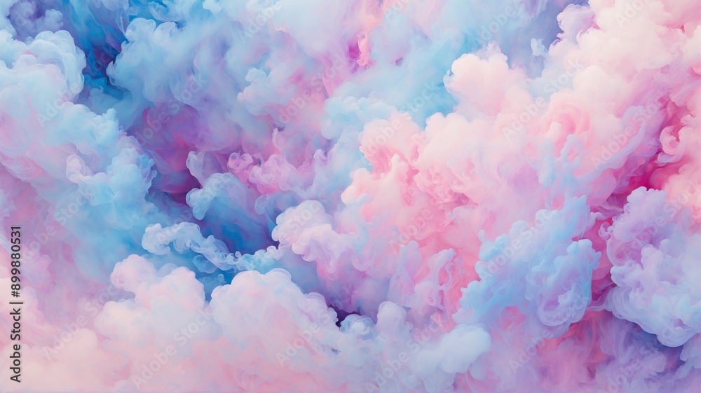 Fototapeta premium A vibrant abstract artwork featuring soft swirls of pink, blue, and purple hues reminiscent of dreamy cloudscapes. This ethereal piece evokes tranquility and wonder with its fluid motion and pastel.