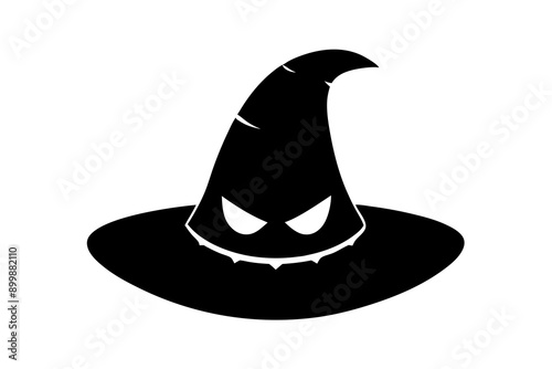 Halloween Black Creepy Icon with Hat - Vector Design on White Background