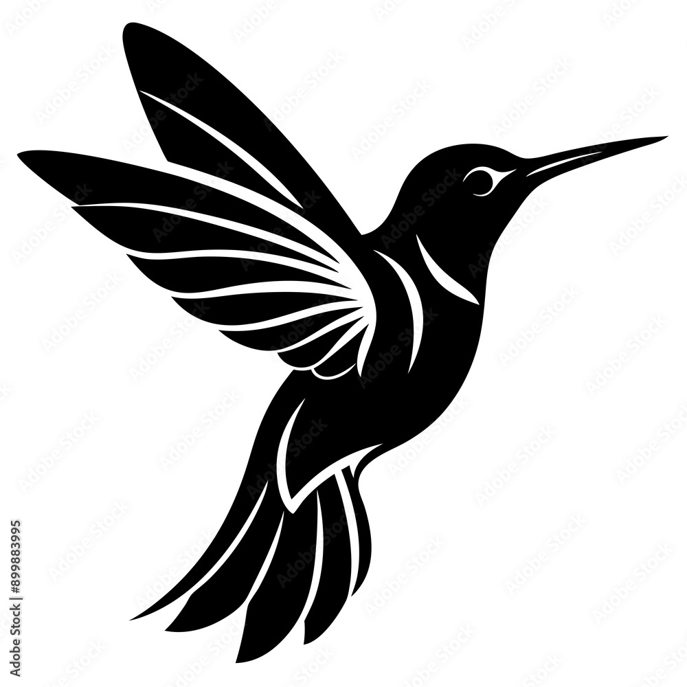 Fototapeta premium Black hummingbird vector silhouette 