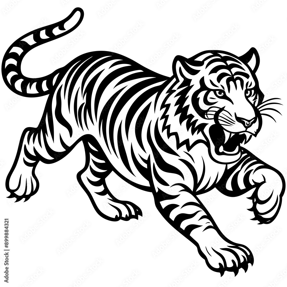 Naklejka premium Tiger Full Body And Running Attack Vector Silhouette 