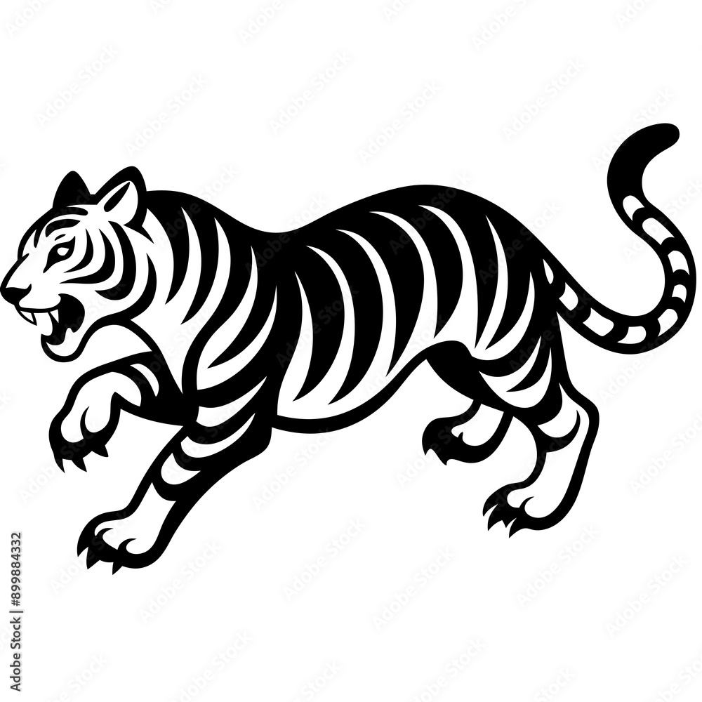 Obraz premium Tiger Full Body And Running Attack Vector Silhouette 