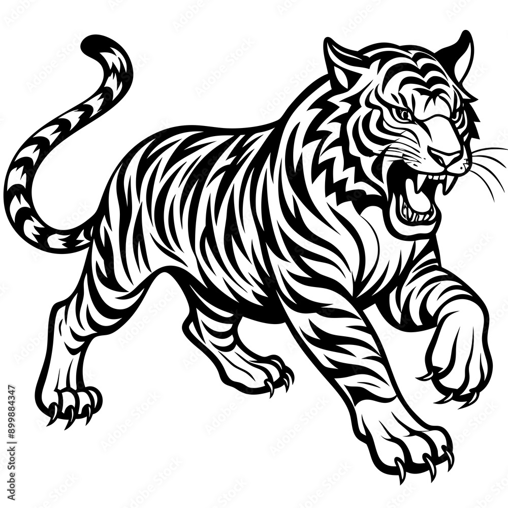 Obraz premium Tiger Full Body And Running Attack Vector Silhouette 