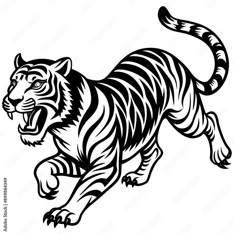 Fototapeta premium Tiger Full Body And Running Attack Vector Silhouette 