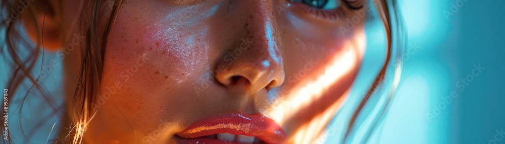Fototapeta premium Close-up of a woman's face with intense expression.