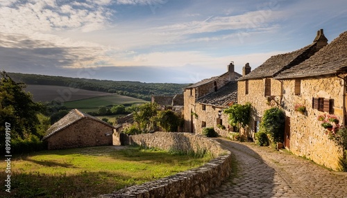 Un pueblo amurallado con casas de piedra photo