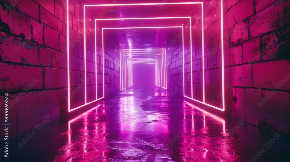 Obraz premium Futuristic Corridor with Neon Glow Generative AI