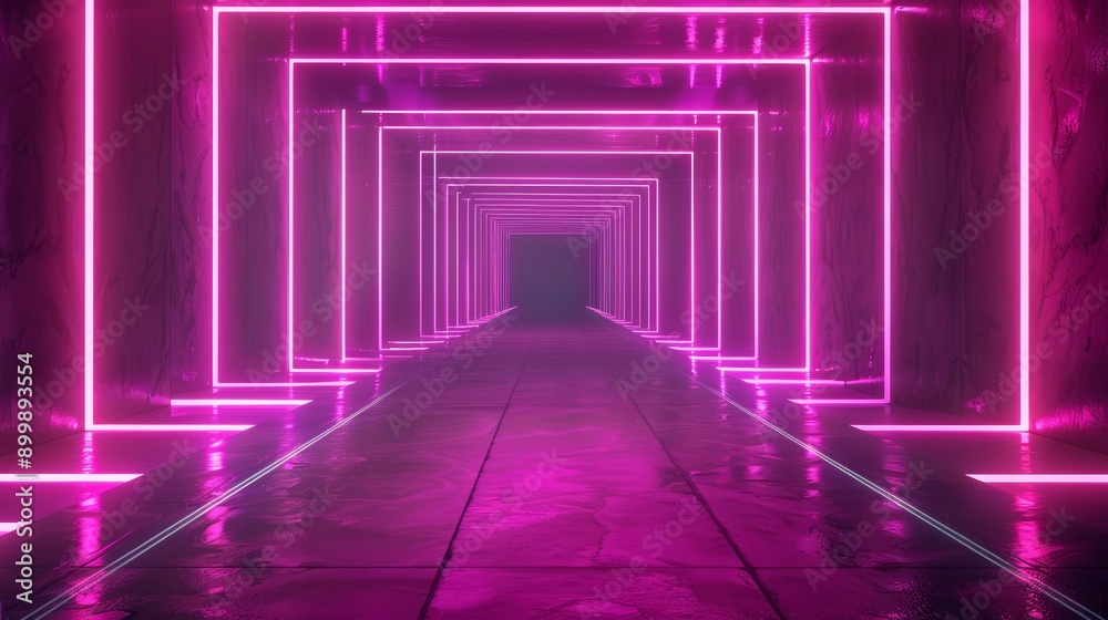 Fototapeta premium Futuristic Corridor with Neon Glow Generative AI