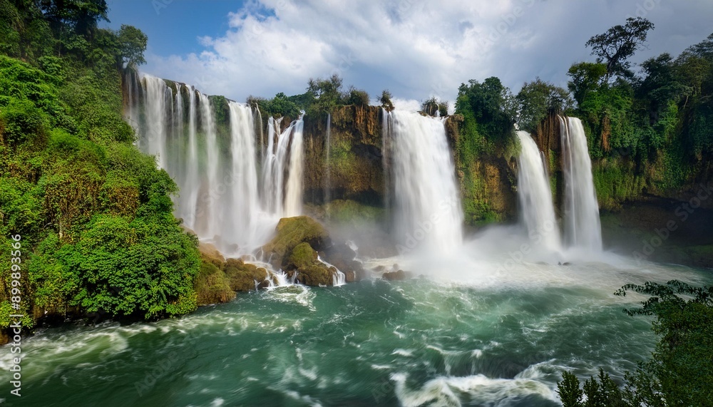 Fototapeta premium Serie de cascadas que caen desde una gran altura, creando un estruendo ensordecedo