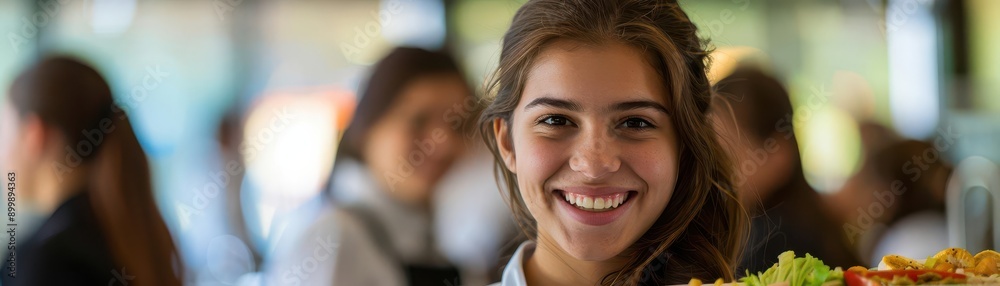 Smiling woman with brown hair in a blurred background. Smiling woman with brown hair in a blurred background.
