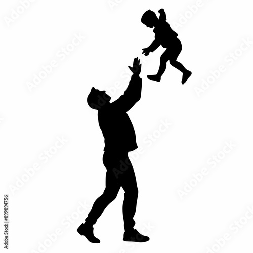 a father and his child are play on the blank space vector silhouette, isolated white background (16)