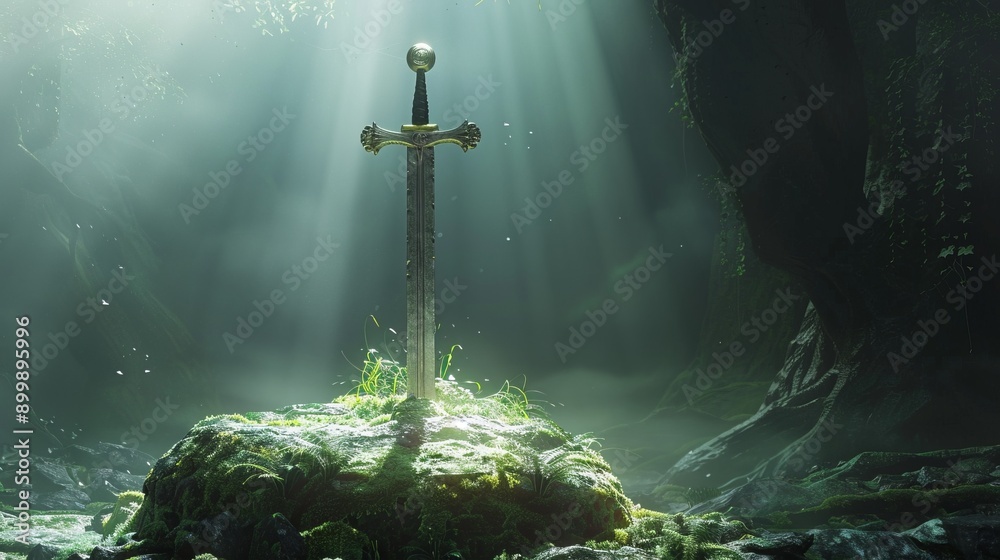 Naklejka premium the sword of excalibur in its rock of tremelin