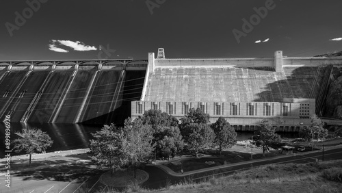 Straddling the mighty Columbia River, the Grand Coulee Dam's maximum generating capacity is a startling 7.079 Gigawatts, Coulee Dam, Washington, USA photo