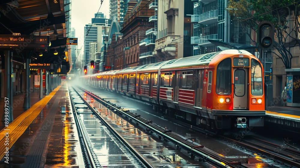 Fototapeta premium Colourful sky over Sydney city CBD high-rise towers at sunrise around Sydney harbour and the Sydney Harbour bridge in elevated aerial panorama.