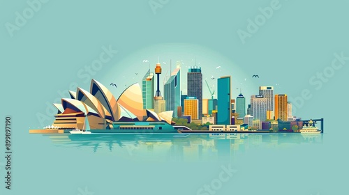 Single one line drawing Sydney skyline, Australia. City concept. Continuous line draw design graphic vector illustration.