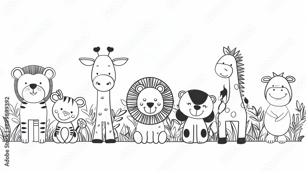 Cartoon Animals Standing in Front of Tall Grass Cartoon Animals Standing in Front of Tall Grass