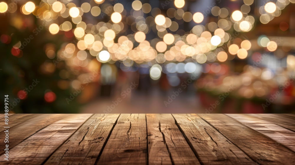 Rustic Wooden Tabletop Against a Blurred Festive Backdrop, perfect for displaying products or showcasing designs Rustic Wooden Tabletop Against a Blurred Festive Backdrop, perfect for displaying products or showcasing designs