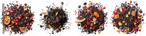 Set of A Dried fruit mixed with loose black tea on a transparent background