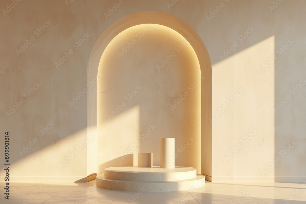 A empty podium for product display with small archway A empty podium for product display with small archway