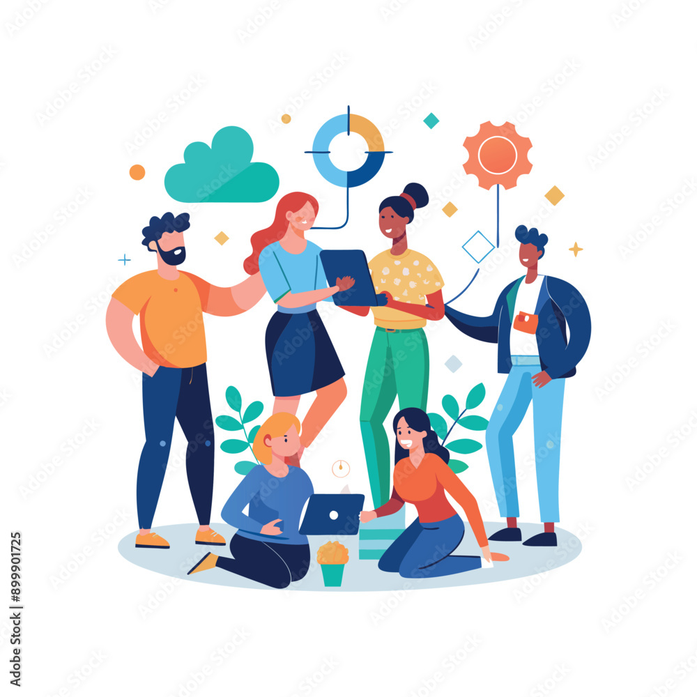 Vector work with a variety of partners flat minimalistic illustration Vector work with a variety of partners flat minimalistic illustration