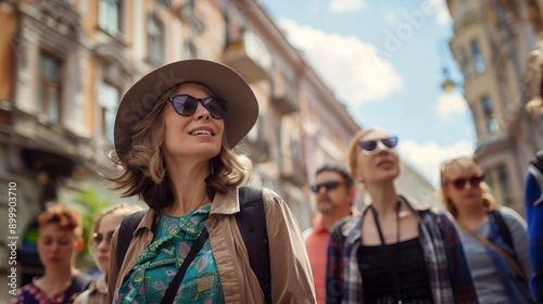 Wallpaper Mural A tour guide leads a group of tourists on a sunny day. Red flag tour guide. Student group. Ankara, Turkey - May 6, 2023 Torontodigital.ca
