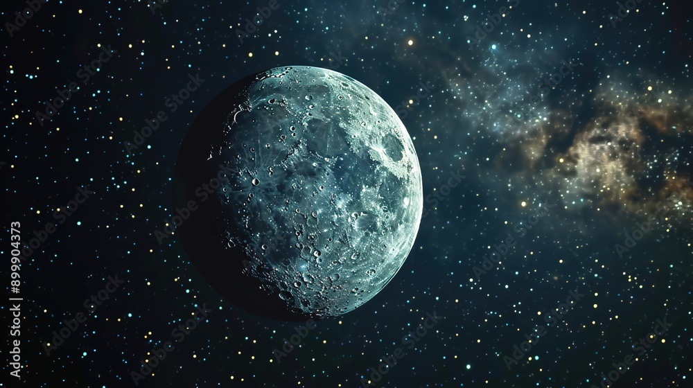 Naklejka premium Beautiful Moon in Starry Night Sky