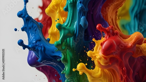 Color liquid ink splash abstract background rainbow art. Rainbow splash collage mix flow drip. Fluid wave color yellow, red, green, blue isolated. Liquid ink palette motion
