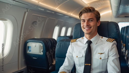 smiling male steward on the plane