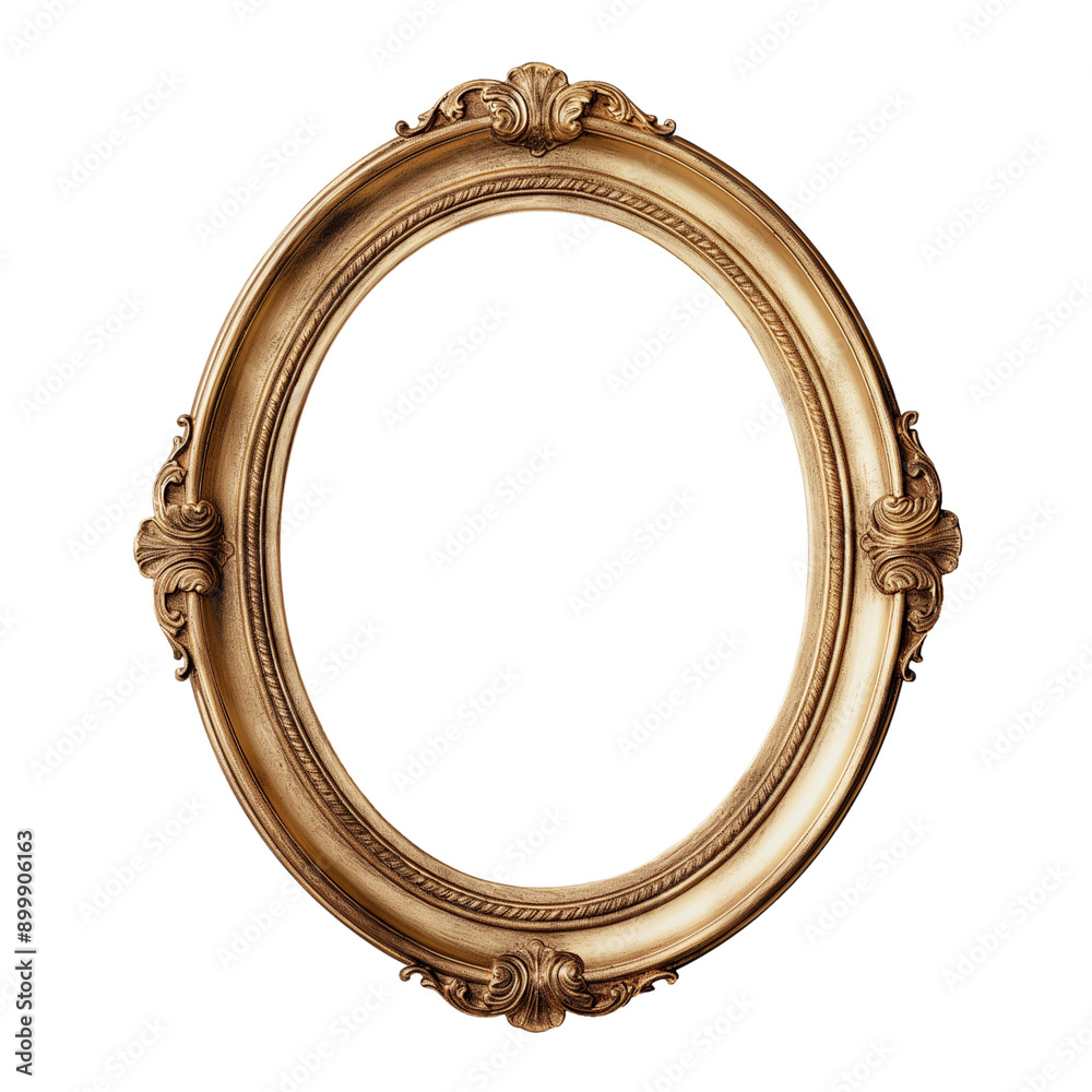 Obraz premium Oval antique gold frame isolated on white background