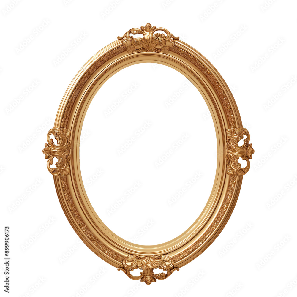 Obraz premium Oval antique gold frame isolated on white background