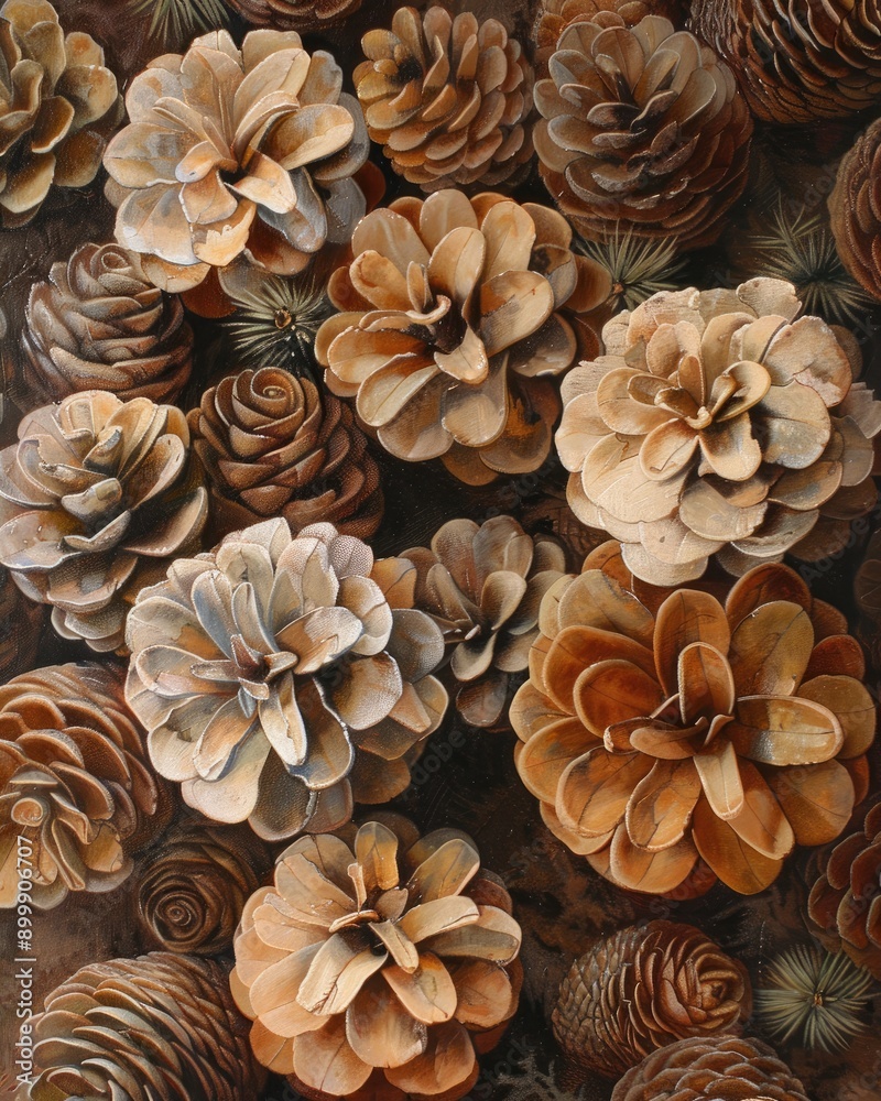 A beautiful arrangement of pinecones showcasing various shapes and natural tones, perfect for nature-themed designs and crafts. A beautiful arrangement of pinecones showcasing various shapes and natural tones, perfect for nature-themed designs and crafts.