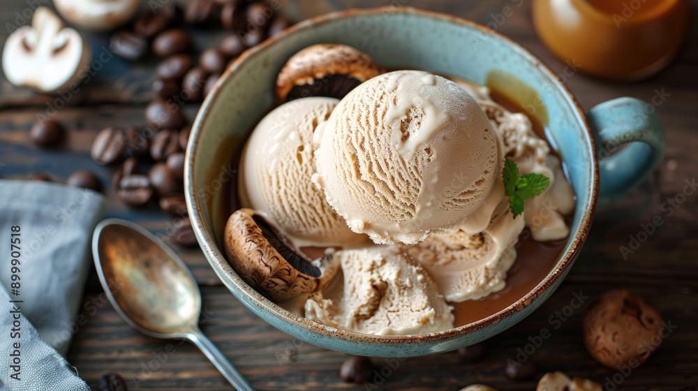 Trendy Superfood Mushrooms Coffee Caramel Ice Cream Trendy Superfood Mushrooms Coffee Caramel Ice Cream
