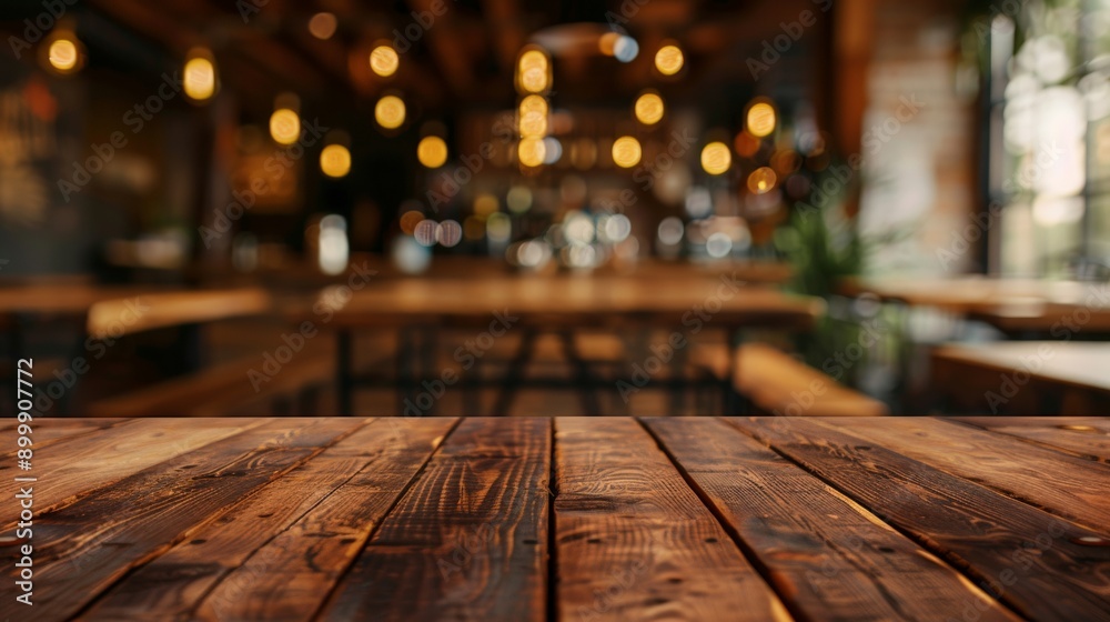 Rustic Wooden Table in a Cozy Restaurant