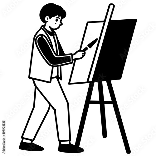 student drawing on an easel vector art illustration 