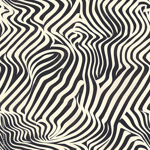 Black and White Fluid Graphic Lines in a Repeating Pattern