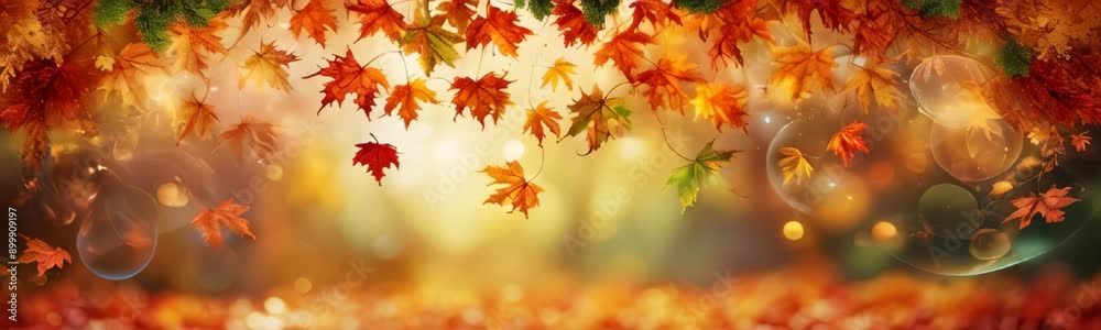 autumn forest background with golden lighting and bright orange maple leaves. beautiful colorful fall season nature scene with copy space. Web site banner autumn forest background with golden lighting and bright orange maple leaves. beautiful colorful fall season nature scene with copy space. Web site banner